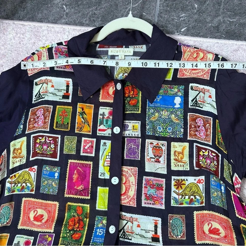 RubyYaya Tiered Postage Stamp Maxi Dress 3/4 Sleeves Button Front Belted Small - Picture 9 of 15